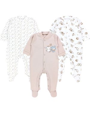 TupTam Schlafoverall Baby Jungen Schlafstrampler Langarm Schlafanzug mit Fuß 3er Pack - Weiß