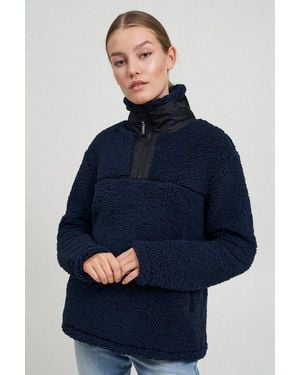 Oxmo Troyer Oxelina Teddypullover Mit Stehkragen - Blau