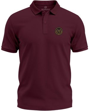 Neverless Poloshirt Brustlogo – Kurzarm Polohemd aus Baumwolle – mit Print - Rot