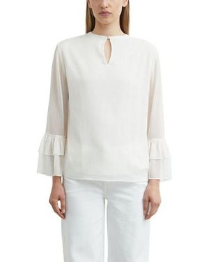 Comma, Rüschenbluse Sommerbluse Mit Volant-Ärmeln Transparent Cut-Out - Weiß