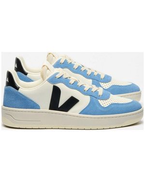 Veja V-10 Leather Sneaker Sneaker Aus Hochwertigem Leder Für Den Urbanen Alltag Und Die Arbeit - Blau