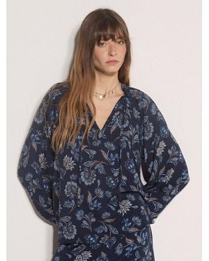 Apricot Blusentop Sarasa Rüschenbluse Im Folk-Stil - Blau