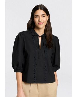 BOSS Schlupfbluse Balet Premium Damenmode Aus Baumwoll-Popeline, Ballonärmel - Schwarz