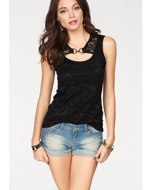 melrose Spitzentop Mit Zierschnalle - Schwarz