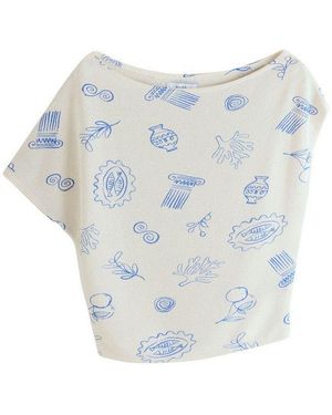 Next Shirttop Drapiertes, Lässiges Jerseystrick-Oberteil (1-Tlg) - Blau