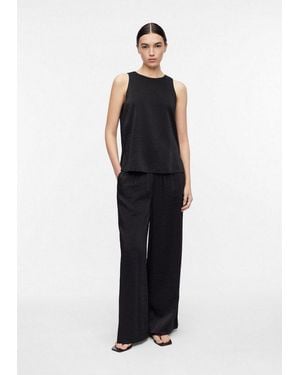 Comma, Chinos Hose Strukturierte Wide-Leg-Hose Aus Viskosemix - Schwarz