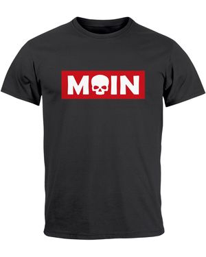 Neverless T-Shirt Schriftzug Moin Skull Totenkopf Aufdruck Parodie mit Print - Schwarz
