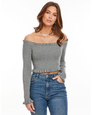 Threadbare Langarmshirt THBBrooke mit angesagtem Carmen-Kragen - Grau