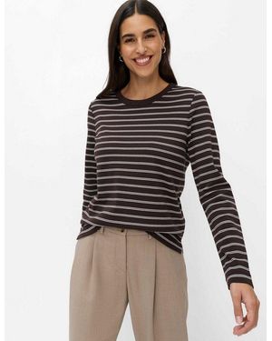 Brax Kurzarmshirt Style Cira L Jersey: Streifen-Shirt Aus Reiner Baumwolle - Braun
