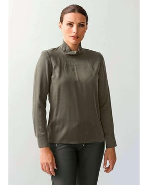 Alba Moda Langarmbluse Satinbluse mit Stehkragen - Grün