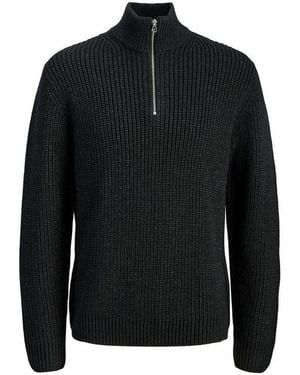 Jack & Jones Strickpullover Jorbleecker Knit Half Zip Bf Mit Gerippten Bündchen - Schwarz