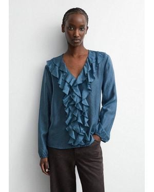 Comma, Langarmbluse Bluse Leicht Transparente Jacquard-Bluse - Blau