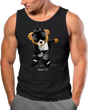 Neverless Tanktop Tank-Top Shirt Jackson Parodie Bear it! Teddy Bär Musik mit Print - Schwarz