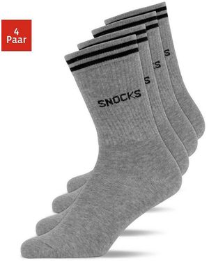 Snocks Sportsocken Hohe Tennissocken Mit Streifen Für Damen & Herren (4-Paar) Aus Bio-Baumwolle, Stylish Für Jedes Outfit - Grau