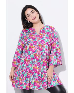 Angel of Style Tunika-Bluse Ausschnitt mit Knopfleiste 3/4-Ärmel - Lila