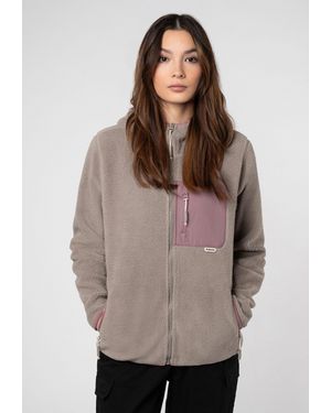 Sublevel Teddyfleecejacke mit Brusttasche und Kapuze Fleecejacke Outdoorjacke Kuscheljacke - Natur
