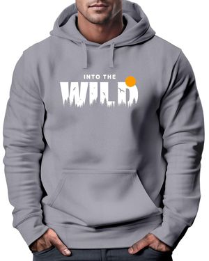 Neverless Hoodie Brustprint Bedruckt Into The Wild Schriftzug Outdoor - Grau
