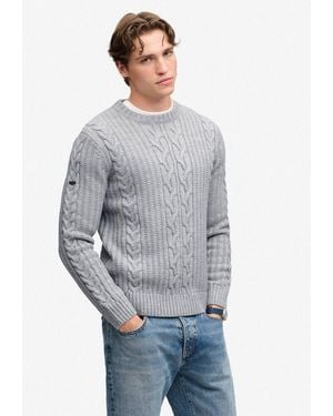 Superdry Rundhalspullover Jacob Cable Jumper Materialmix, Regular Fit - Grau