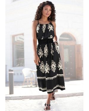 Lascana Midikleid Aus Gewebter Viskose Mit Ethnodruck Lockeres Sommerkleid, Strandkleid, Druckkleid, Spaghettikleid - Weiß