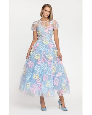 MATSOUR'I Cocktailkleid Hydrangea Blumenkleid, Reißverschluss am Rücken, Rundhals - Blau