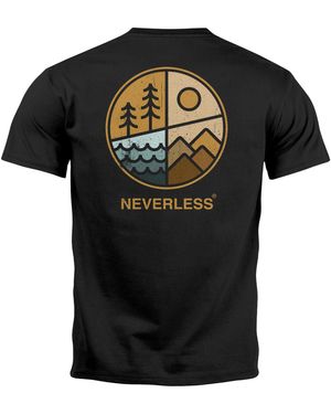 Neverless T-Shirt Backprint Natur Grafik Berge Wald Adventure Outdoor mit Print - Schwarz