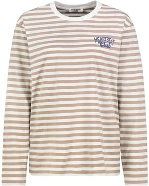 Sublevel Langarmshirt Shirt mit Streifen und Print langarm, lockerer Schnitt - Natur