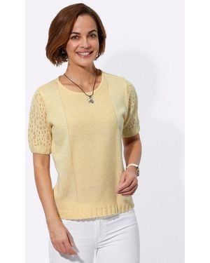 WITT Strickpullover Pullover Kurzarm Bouclé - Gelb