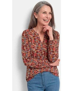Goldner Schlupfbluse Schlupfbluse Mit Langarm Pflegeleichte Jerseybluse Mit Rundhals Und V-Ausschnitt - Rot