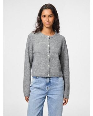 Pieces Strickjacke Pcsilly Ls O-Neck Knit Cardigan Noos Bc Materialmix, Regular Fit - Grau
