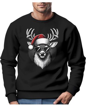 MoonWorks Sweatshirt Weihnachten Rentier Weihnachtspullover Aufdruck - Schwarz