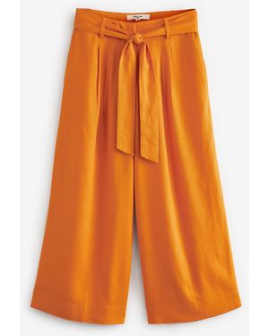 Next Palazzohose Verkürzte Hose aus Leinengemisch mit Bindegürtel (1-tlg) - Orange