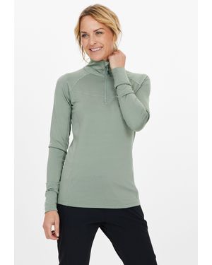 Whistles Langarmshirt Blume (1-tlg) mit Reißverschluss und Stehkragen - Grün
