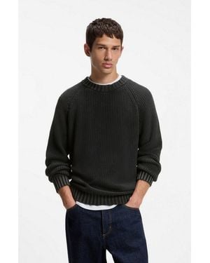 HUGO Strickpullover Sondye Strukturierter Rippenstrick Aus Reiner Baumwolle, Relaxed Fit - Schwarz