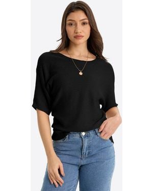 Imily Bela Kurzarmpullover Damen T-Shirt Mit Fledermausärmeln (Packung, 1-Tlg. 1Per-Pack) Halbarm - Schwarz