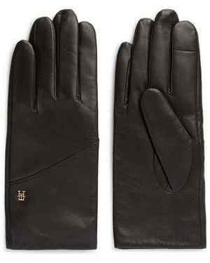 Tommy Hilfiger Lederhandschuhe Elevated Chic Leather Gloves Regular Fit Mit Markenlogo - Schwarz