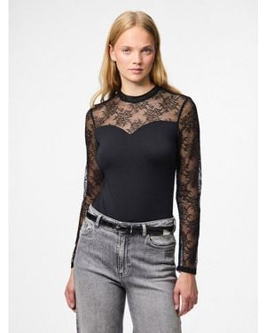 Pieces Langarmbody Pcmilly Ls Lace Bodystocking Noos - Schwarz