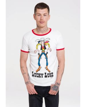 Logoshirt T-Shirt Lucky Luke mit farblich abgesetzten Bündchen - Weiß