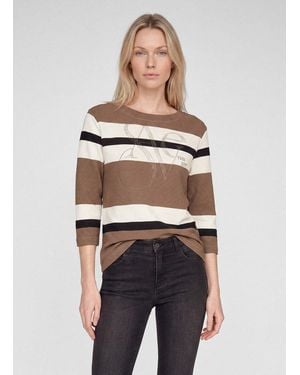 Rabe 3/4-Arm-Shirt Strickpullover Im Streifen-Design Und Mit Glitzer-Details - Natur