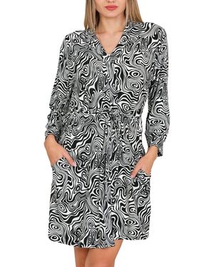 Bongual Morgenmantel Kimono-Style, Gürtel, samtweich Zebra Design - Grau