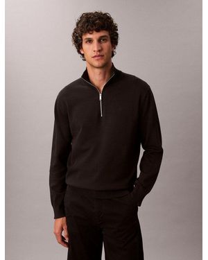 Calvin Klein Strickpullover Stehkragen Mit Reißverschluss, Regular Fit - Grau