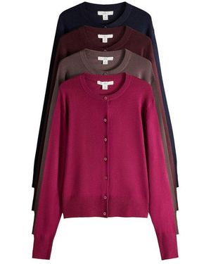 The Set Strickjacke 4 X Feinstrick-Cardigans Mit Knopfleiste (4-Tlg) - Rot