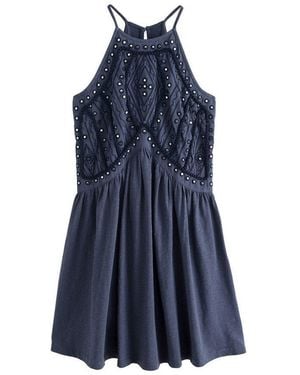 Next Minikleid Hochgeschlossenes Besticktes Minikleid Mit Spiegel (1-Tlg) - Blau