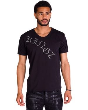 KINGZ Totenkopf T-Shirt mit Strass Schwarz M - Blau