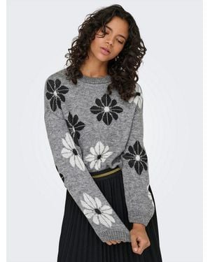 ONLY Rundhalspullover Onlfreesia Ls Flower O-Neck Rp Knt Mit Blümchen - Grau