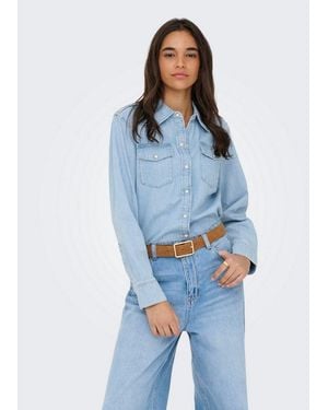 ONLY Jeansbluse Onlcharlize Ls Dnm Shirt Akm Noos Mit Brusttaschen - Blau