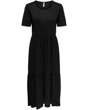 Jacqueline De Yong Shirtkleid Lockeres Midi Rüschen Maxi Kurzarm Stretch - Schwarz