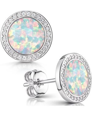 MATERICA Paar Ohrstecker Ohrringe Opal Weiß Zirkonia SO-394, 925 Sterling Silber, rhodiniert - Mettallic