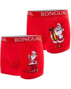 Bongual Boxershorts 2 Stück Retroshorts Santa Claus Motiv Weihnachtsunterhose Baumwollmischung - Rot
