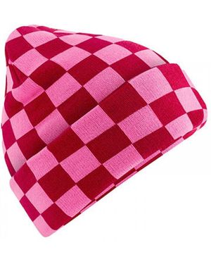 BEECHFIELD® Bommelmü Checkerboard Beanie Mütze - Pink