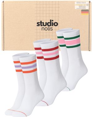 Studio Noos Tennissocken Streifen Baumwolle Socken Neon Crew Socks (Set, 3 Paar) - Weiß